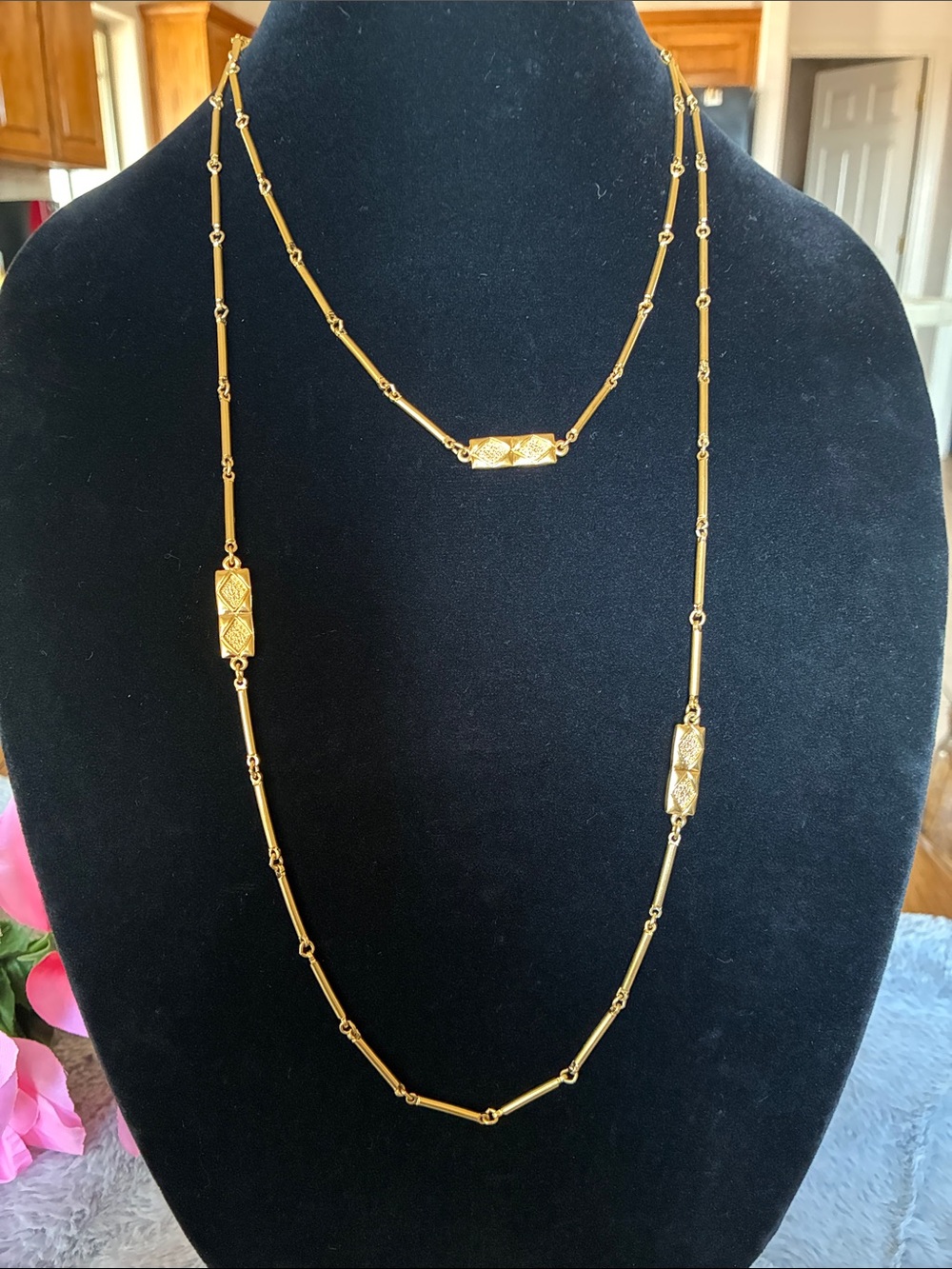 Monet Gold-Tone Double Strand Link Necklace with Textured Bars
